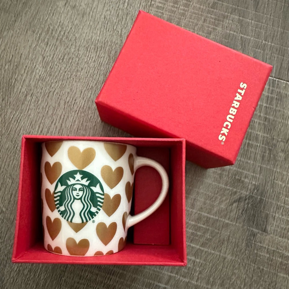 New Starbucks Valentine’s Gold Hearts Ceramic 3oz Mini Mug